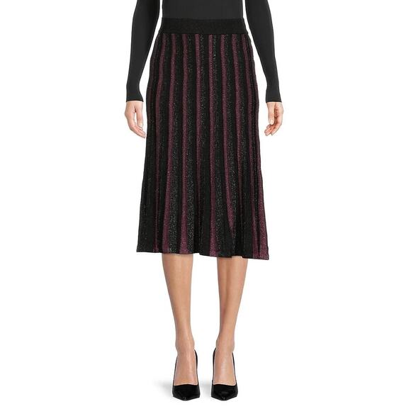 Nanette Lepore Very Black Le Rouge Silver Sparkle Pleated Midi Knit Swing Skirt - Picture 2 of 7